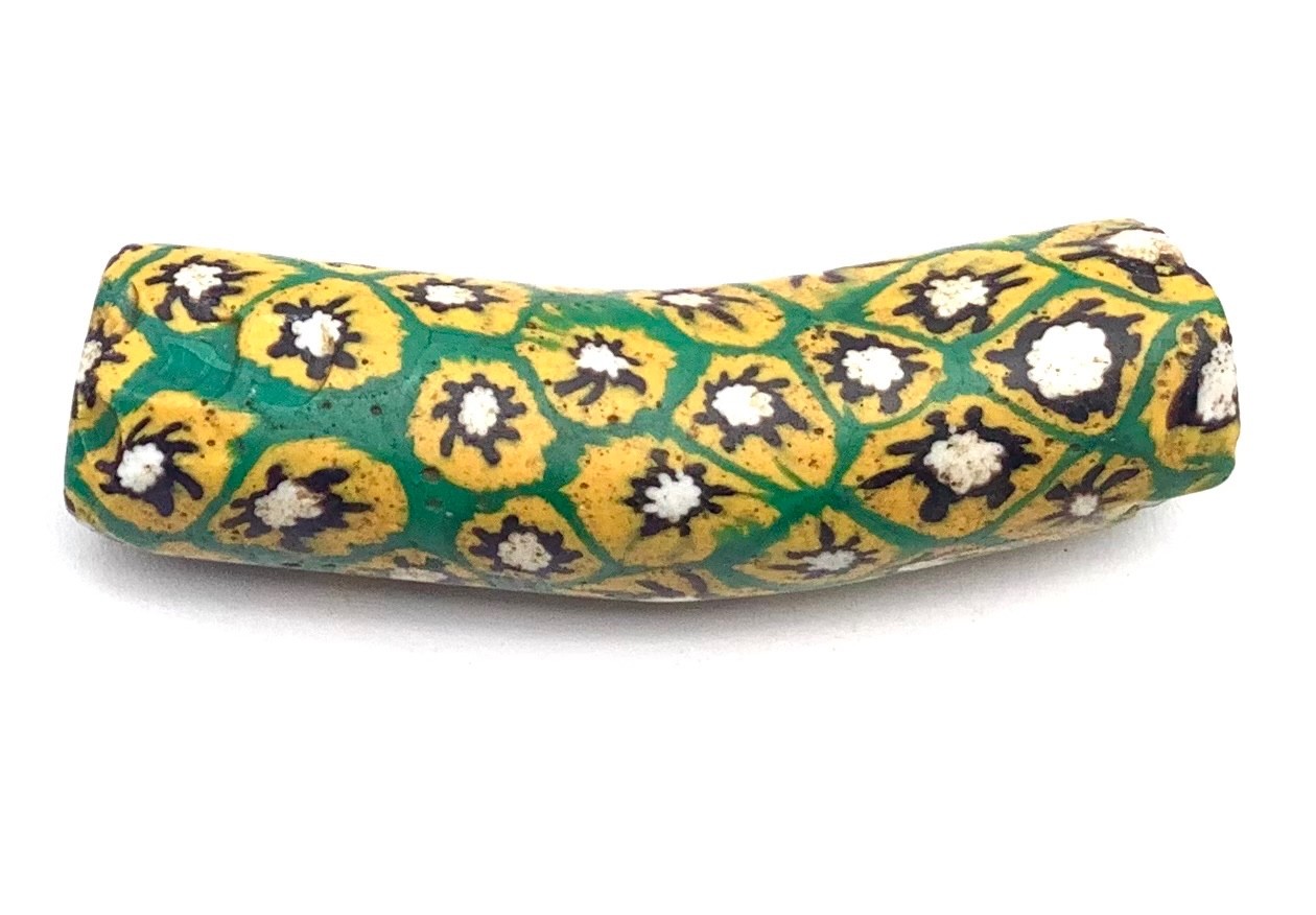 Rare Elbow Venetian Antique mustard Yellow Millefiori African Trade beads Rare Elbow Venetian Antique mustard Yellow Millefiori African Trade beads
