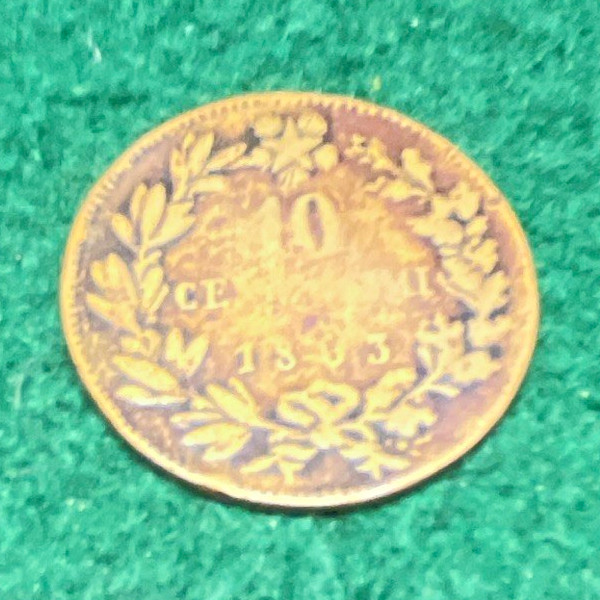 1835 Italy 10 Centesimi Copper Coin Vittorio Emanuele I KM#135 BN