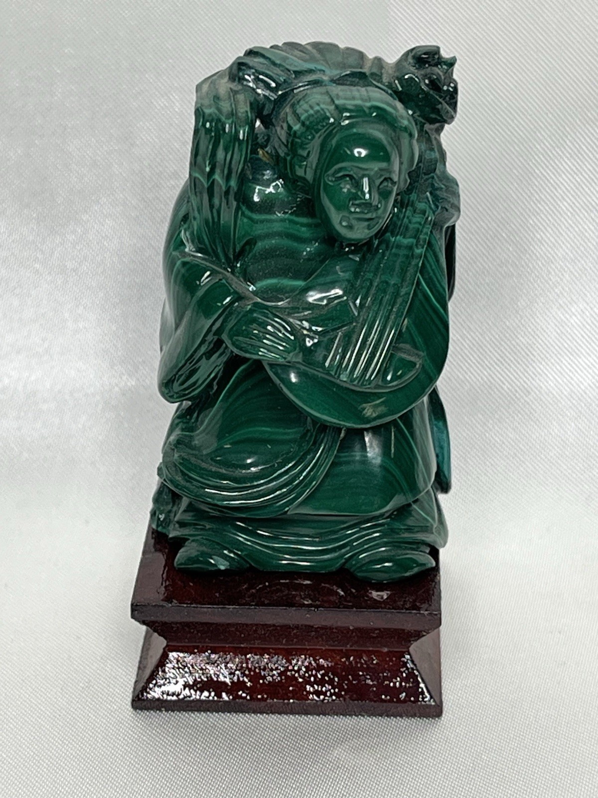 Vintage Malachite Guanyin with Lotus Netsuke 