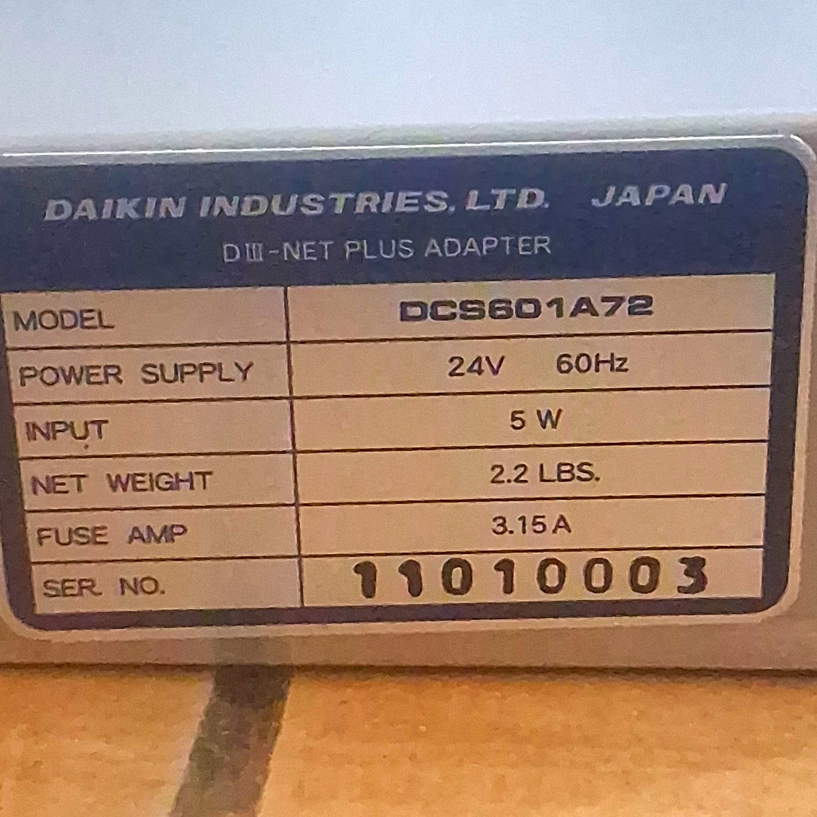 NEW Daikin DCS601A72 DIII-Net Plus Adapter Board w/ 32ft RS-232C Cable, Open Box NEW Daikin DCS601A72 DIII-Net Plus Adapter Board w/ 32ft RS-232C Cable, Open Box