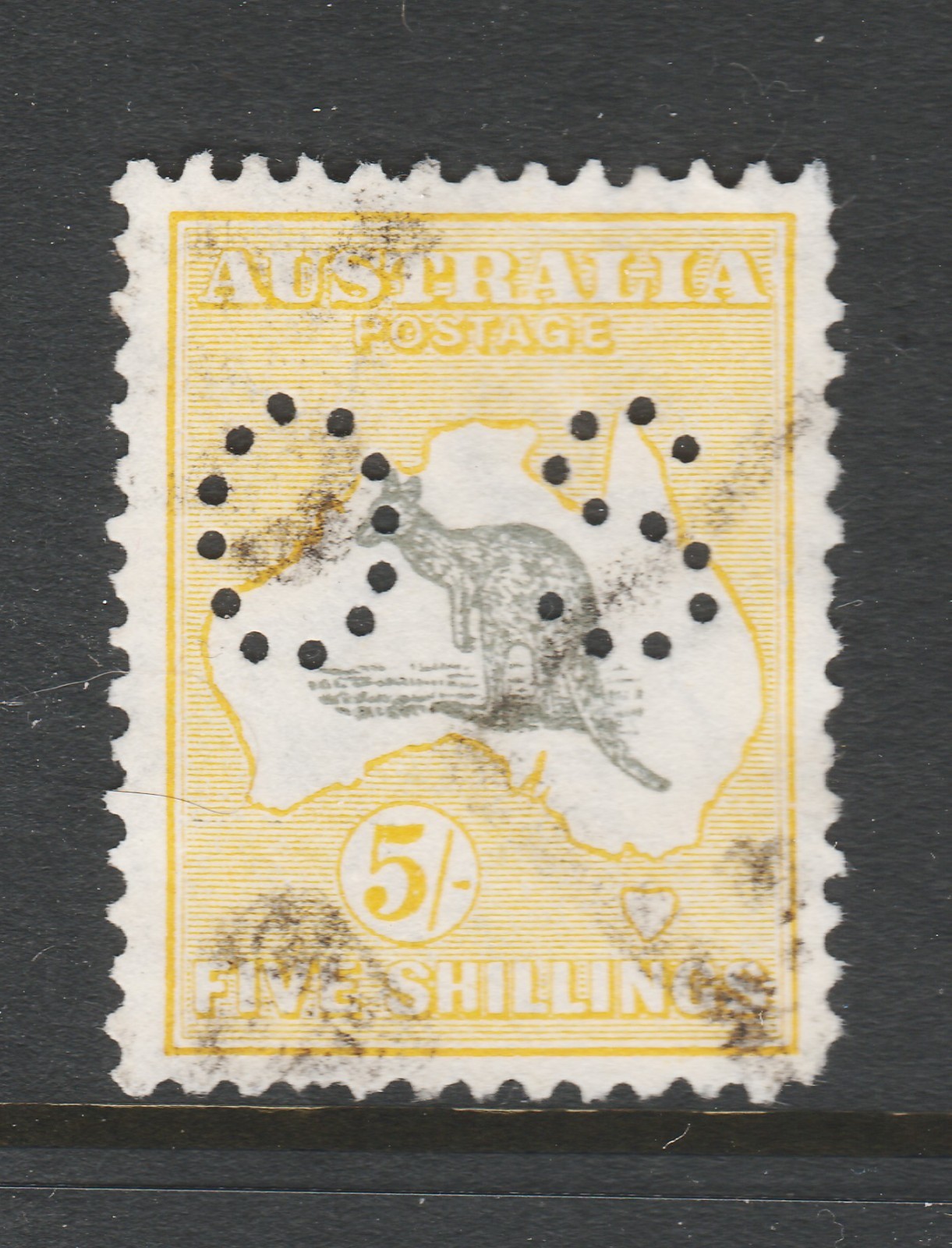 1929 KANGAROO SMW 5/- GREY & YELLOW \