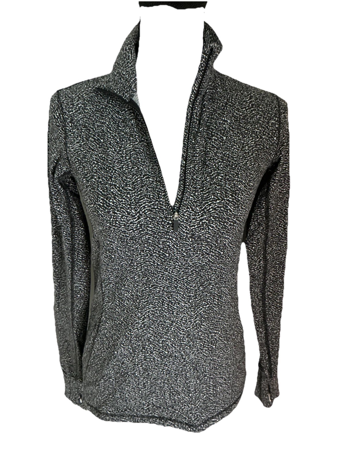 LULULEMON Outrun 1/2 Zip Running Ripple Jacquard Black & White Pullover Stretch LULULEMON Outrun 1/2 Zip Running Ripple Jacquard Black & White Pullover Stretch