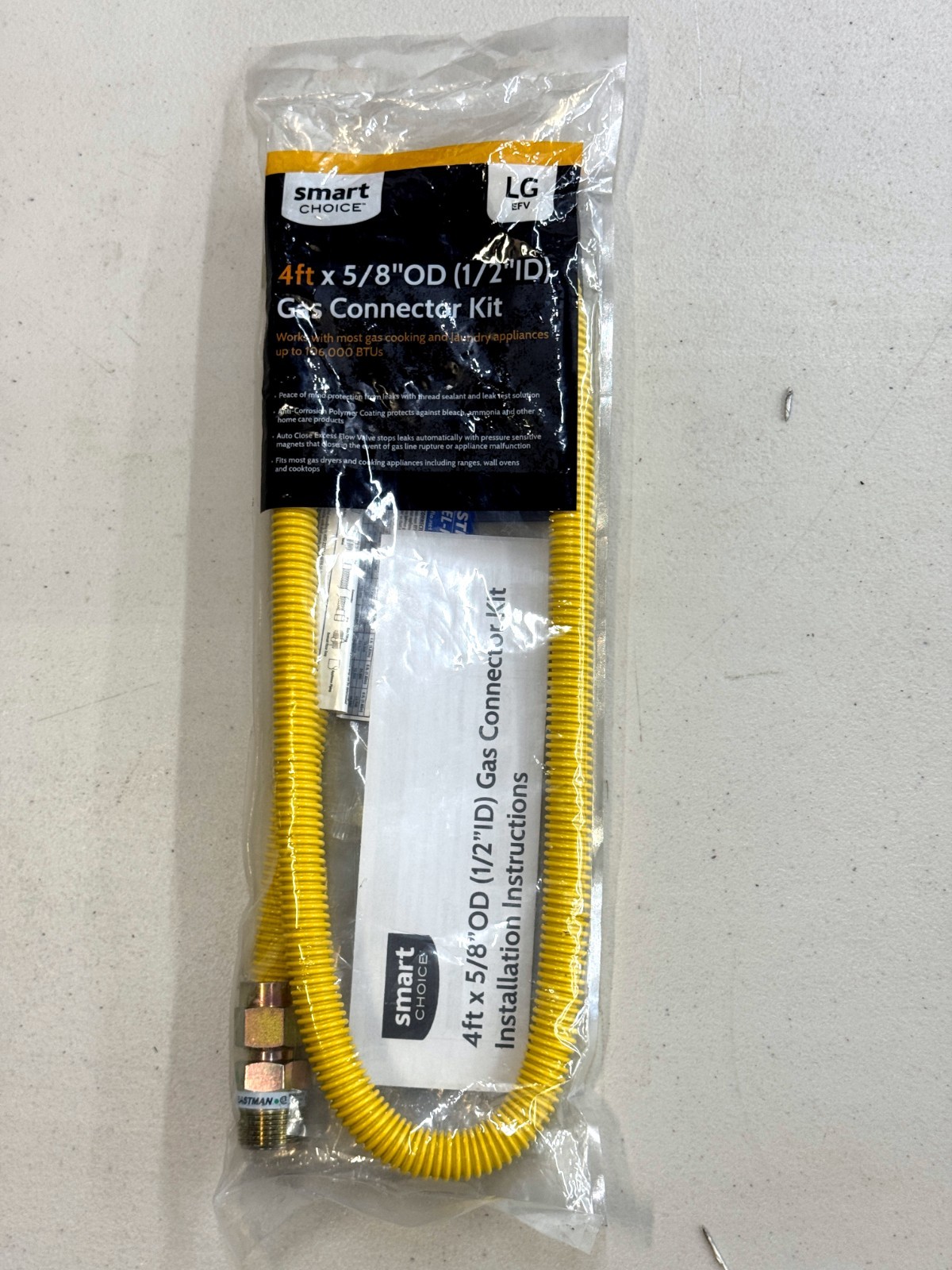 Appliance Smart Choice 4 ft x 5/8”OD (1/2”ID) Gas Connector kit LG EFV 4FT58ODLG