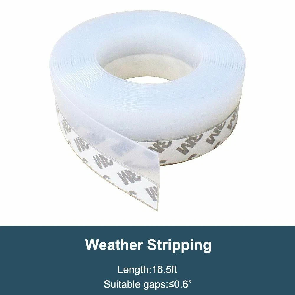16FT/5M Weather Stripping Door Seal Strip Self Adhesive Silicone Bottom Stopper
