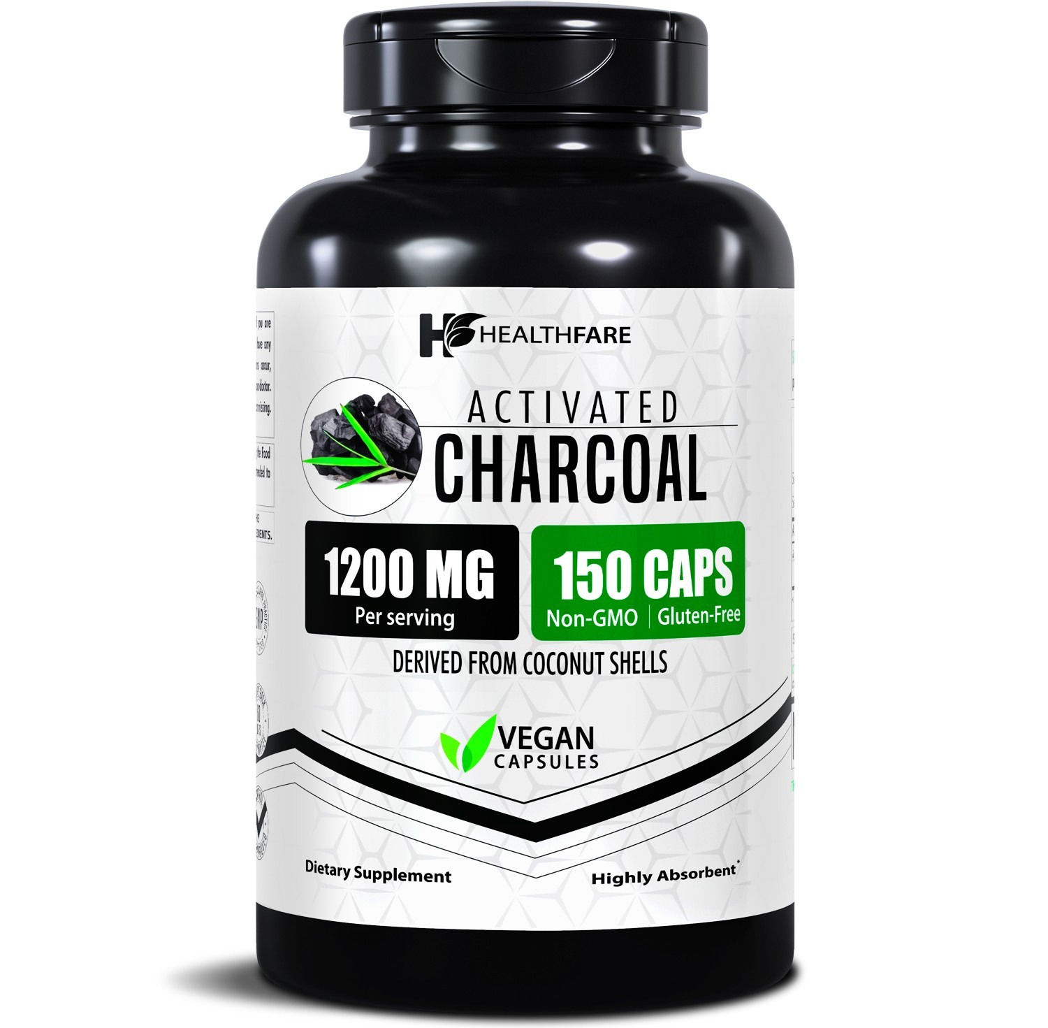 HealthFare Activated Charcoal 1200mg 150 Vegan Capsules Highly Absorbent HealthFare Activated Charcoal 1200mg 150 Vegan Capsules Highly Absorbent