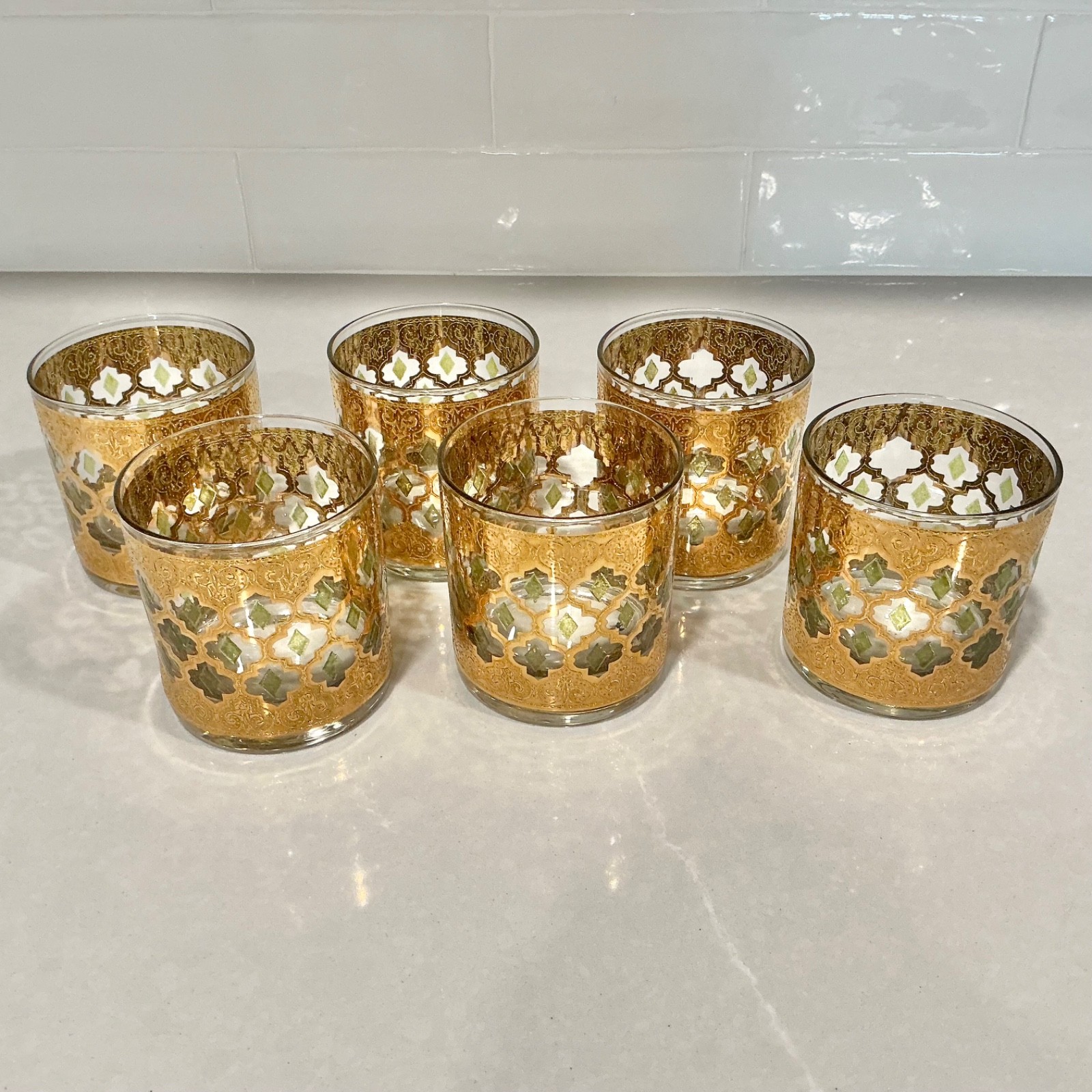Vintage Culver Valencia 22K Gold Green Lowball Rocks Glasses Set of 6 MCM Vintage Culver Valencia 22K Gold Green Lowball Rocks Glasses Set of 6 MCM