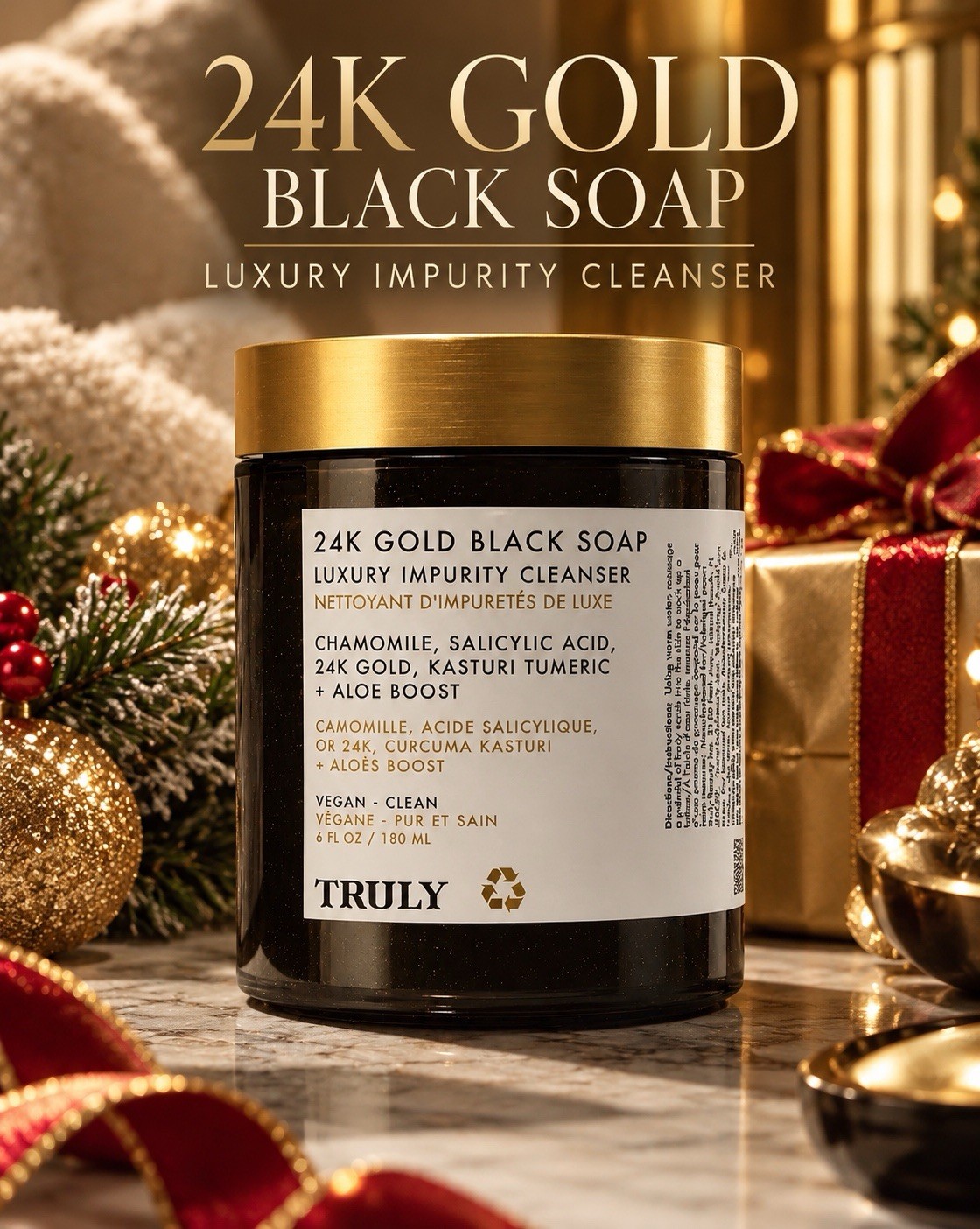 Truly 24K Gold Black Soap Luxury Impurity Cleanser 6 oz | NEW | SEALED