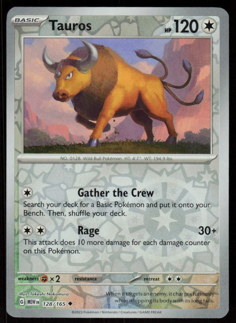 Tauros 128/165 Uncommon 151 Pokemon Reverse Holo Near Mint