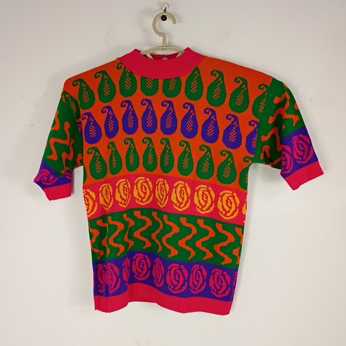 VTG 80s Womens S? Knitwaves Geometric Colorful Sweater Jacquard Knit USA Made VTG 80s Womens S? Knitwaves Geometric Colorful Sweater Jacquard Knit USA Made