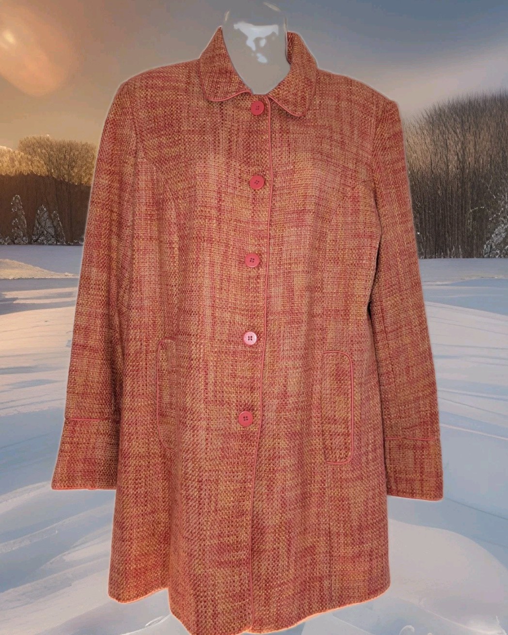 DIALOGUE Woman\'s Vintage Tweed Button-up Lined Car Coat - Size 10 DIALOGUE Woman\'s Vintage Tweed Button-up Lined Car Coat - Size 10