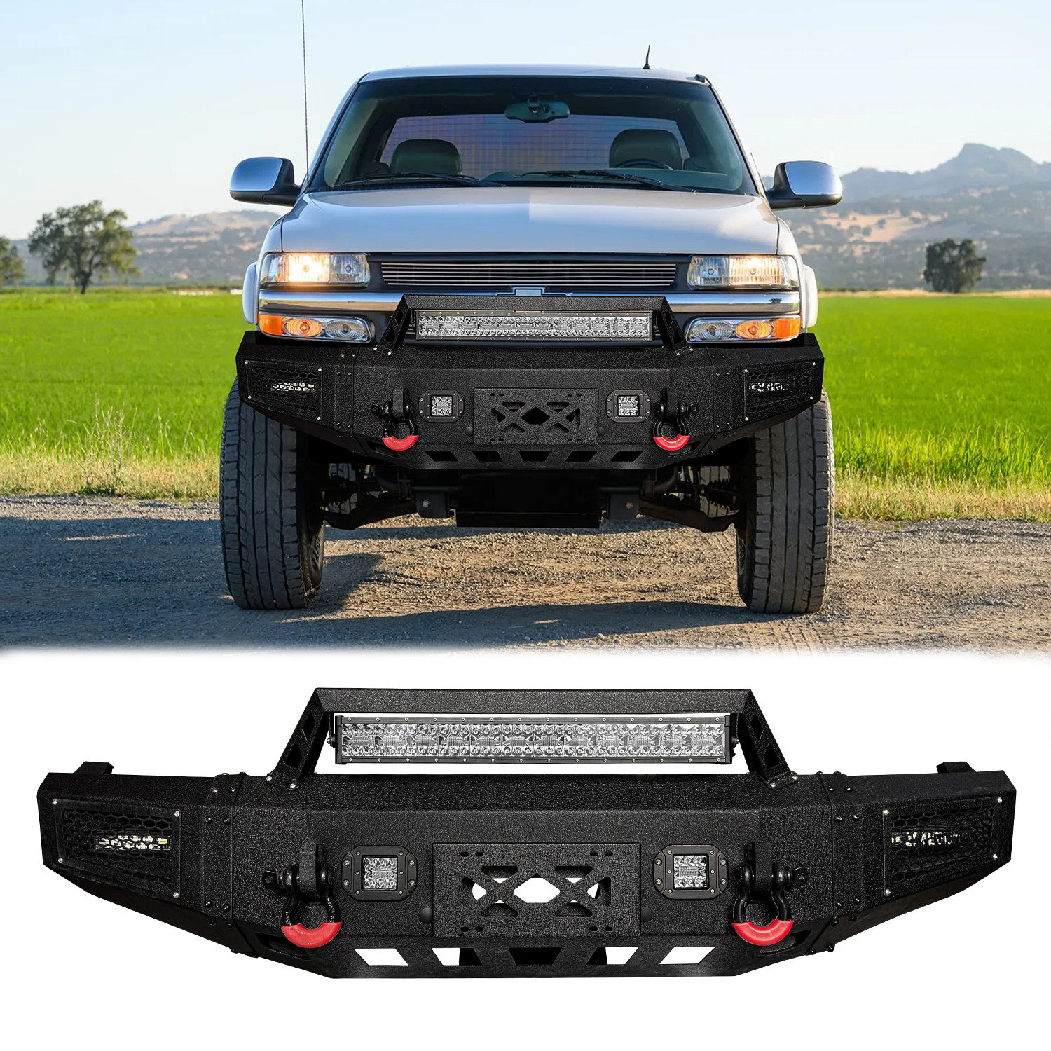 Vijay Fit 1999-2002 Chevy Silverado 1500 Front/Rear Bumper W/Winch Plate&Lights