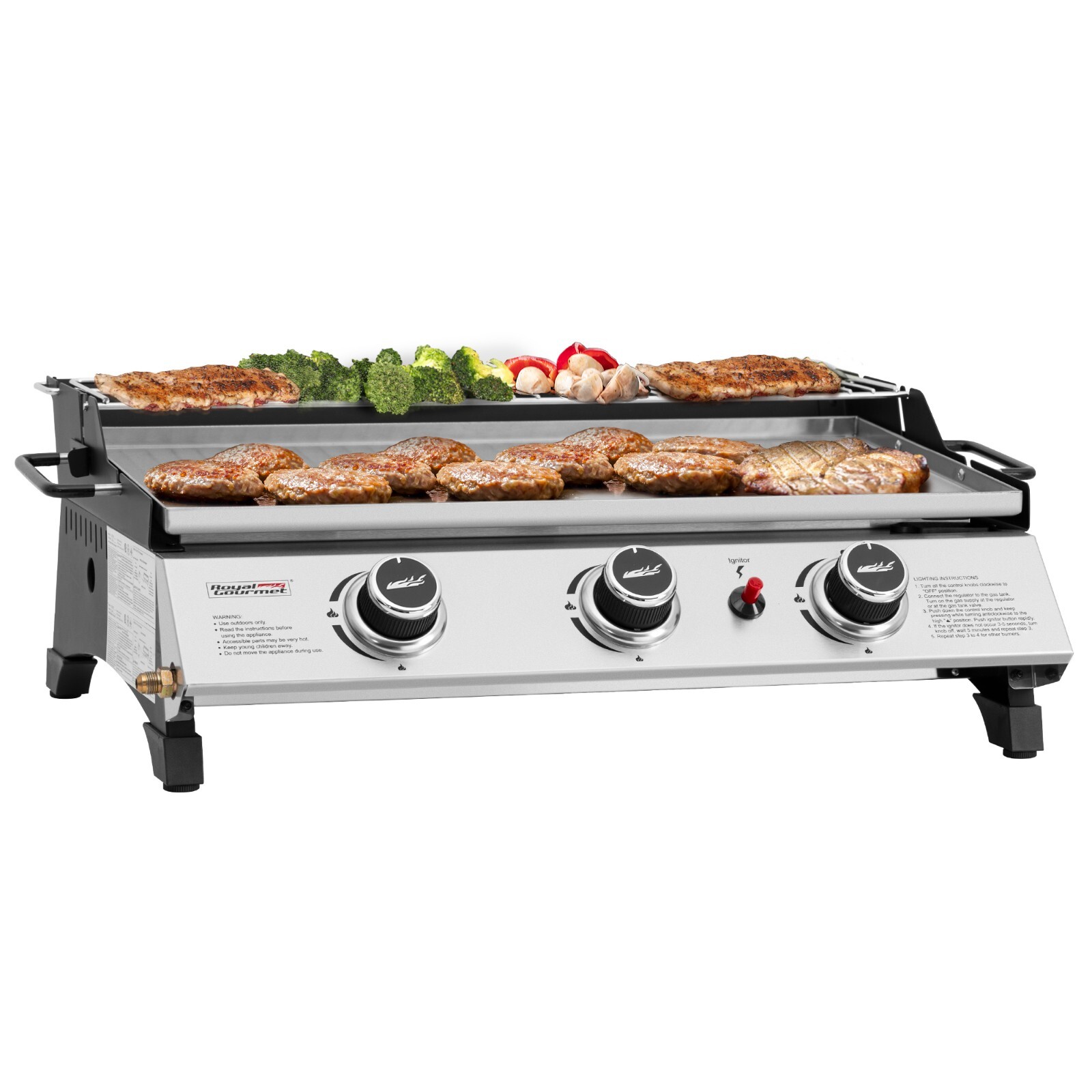 Royal Gourmet 24-Inch Tabletop Propane Griddle w/ Warming Rack & Two Handles Royal Gourmet 24-Inch Tabletop Propane Griddle w/ Warming Rack & Two Handles
