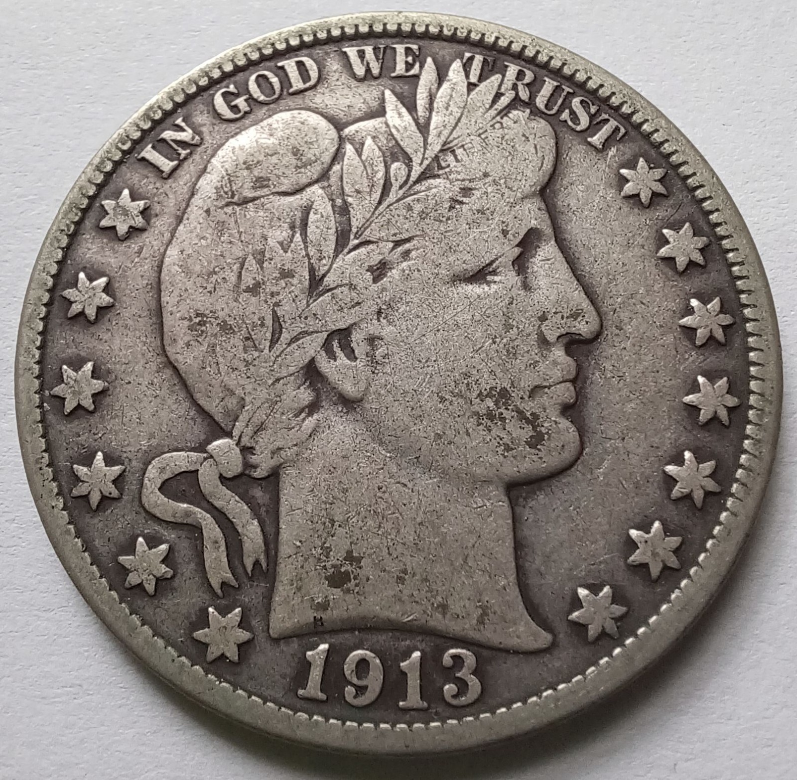 1913-D Barber Half Dollar 50C Denver 90% Silver Fine Details coin