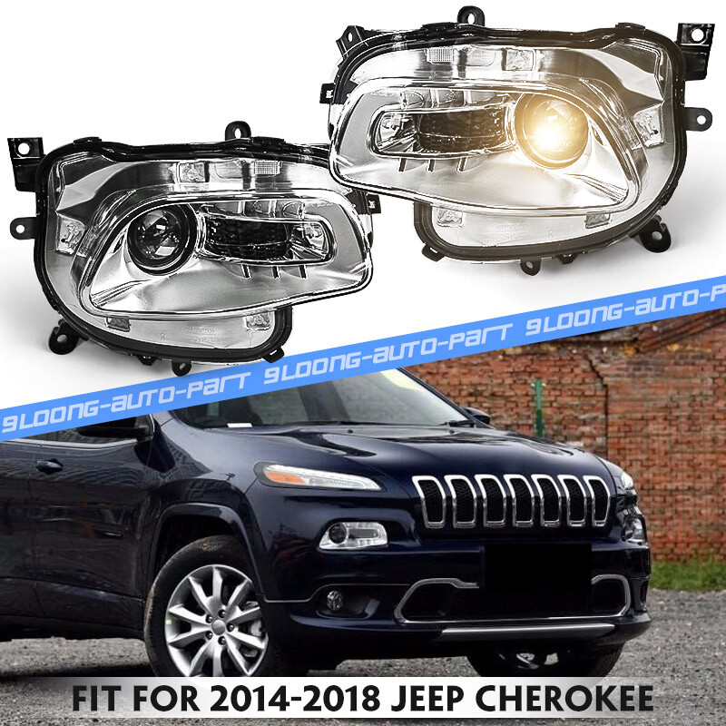 2Pcs Chrome Halogen Headlights For Jeep Cherokee 2014-2018 Projector Headlamps