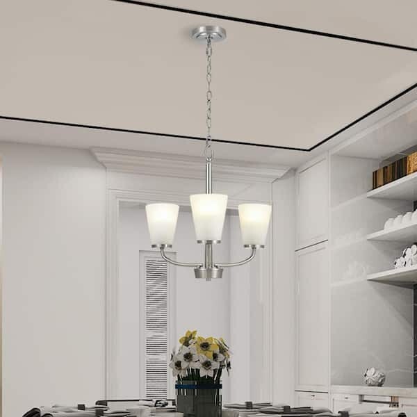Hampton Bay Helena Collection 3-Light Brushed Nickel Chandelier Frosted Etched