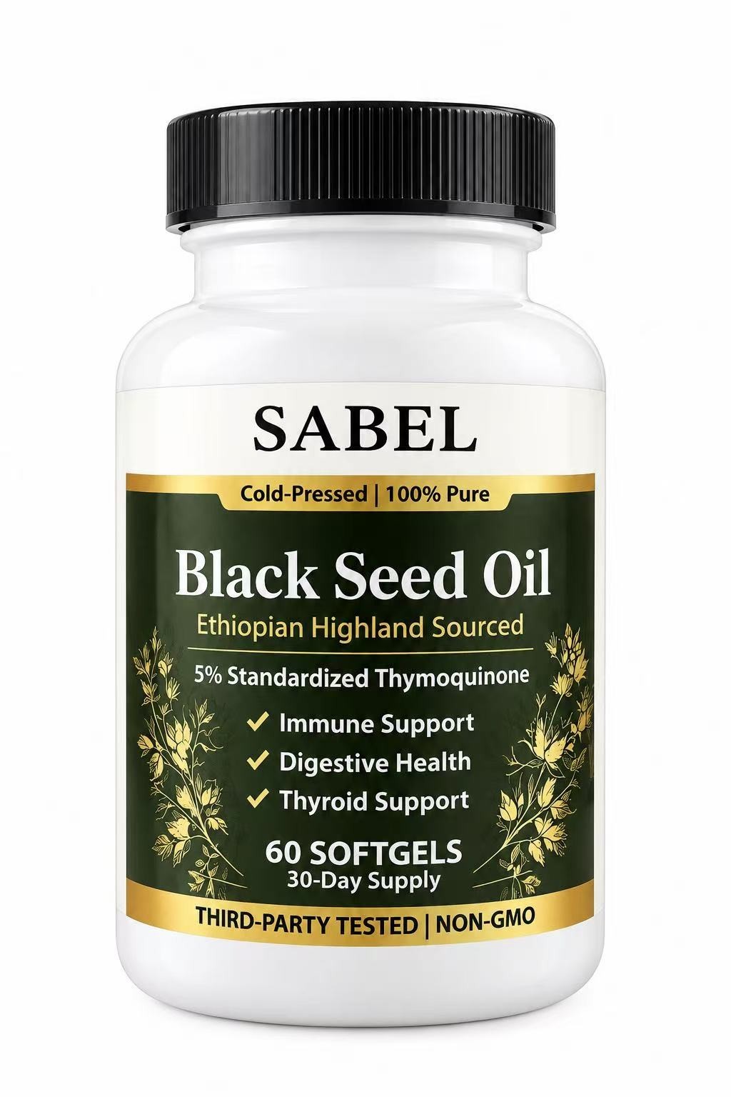 SABEL Black Seed Oil 60 Softgels 5% Thymoquinone Cold Pressed 30 Day Supply SABEL Black Seed Oil 60 Softgels 5% Thymoquinone Cold Pressed 30 Day Supply