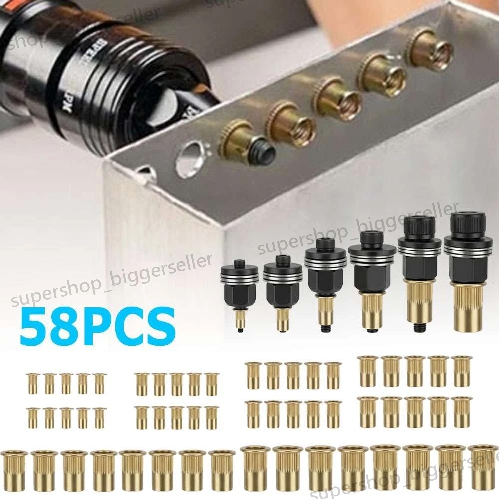 58pcs Manual Rivet Nut Tool Kit M3-M10 Carbon Steel Threaded Inserts Auto & DIY
