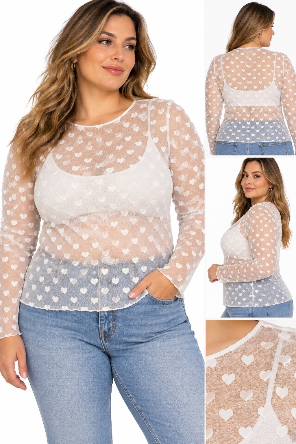 Torrid White Sheer Mesh Heart Long Sleeve Top Size 2 NWT Coquette Romantic