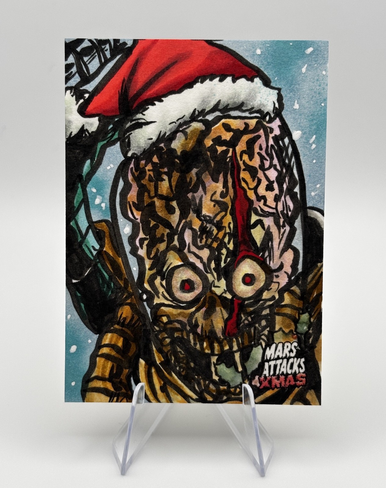 Santa Hat Martian 1/1 Sketch By Eric Medina - 2026 Topps Mars Attacks XMAS 🔥