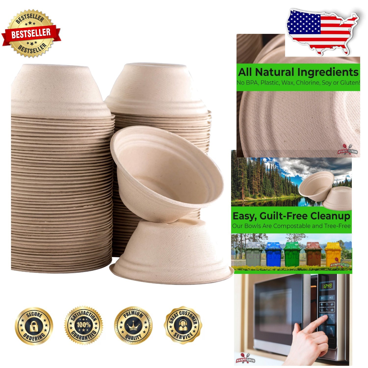 Bulk 250 Pack 8oz Natural Fiber Bowls - Restaurant-Grade, Hot/Cold, Allergen-...