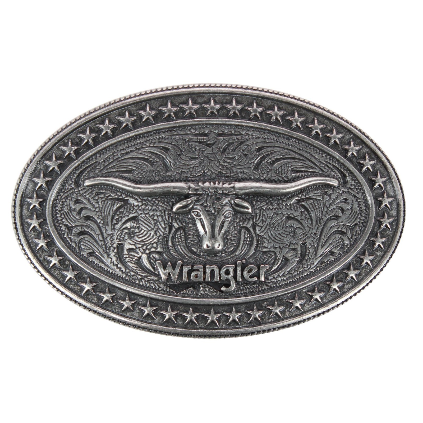 Wrangler Men\'s Longhorn Plaque Belt Buckle Antique Nickel Finish Wrangler Men\'s Longhorn Plaque Belt Buckle Antique Nickel Finish