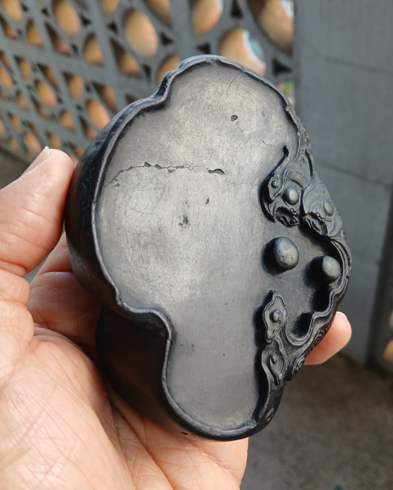 ANTIQUE CHINESE DUAN INKSTONE SCHOLARS OBJECT Old Repairs RARE TYPE Sold As Is