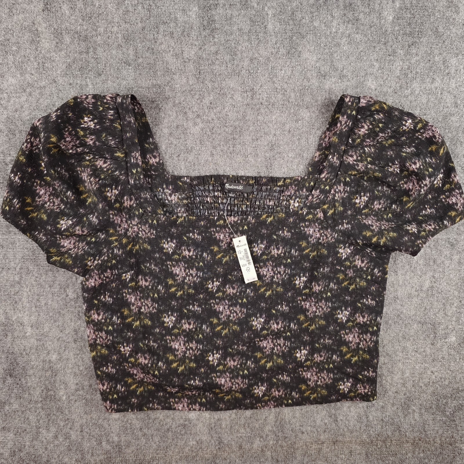 New Madewell Hopewell Puff Sleeve Crop Top Small Blurred Ikat Floral Print