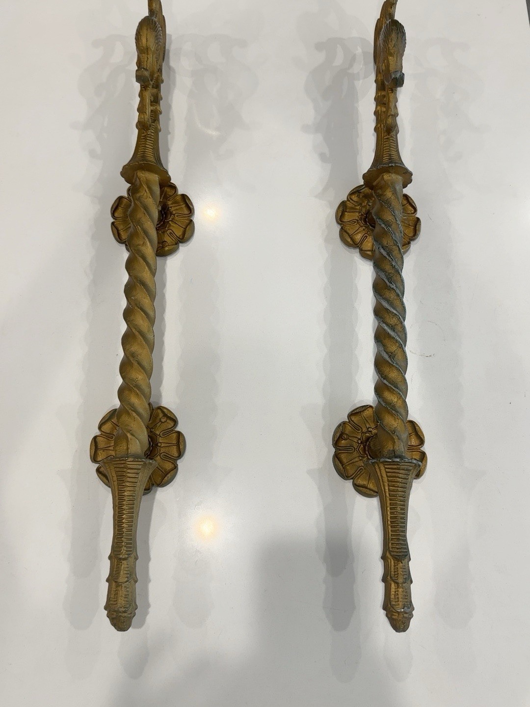 Pair 29” Oversized Peacock Door Pull Handles – Ornate Gold Tone
