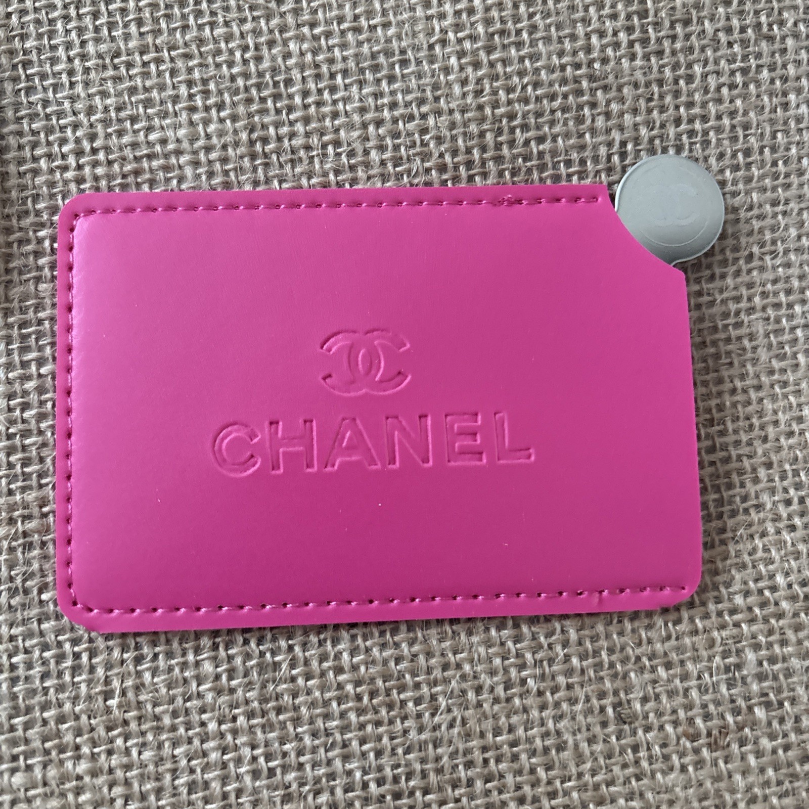 New In Box Hot Pink Chanel GWP Mirror In Vegan Leather Card Holder Sleeve New In Box Hot Pink Chanel GWP Mirror In Vegan Leather Card Holder Sleeve