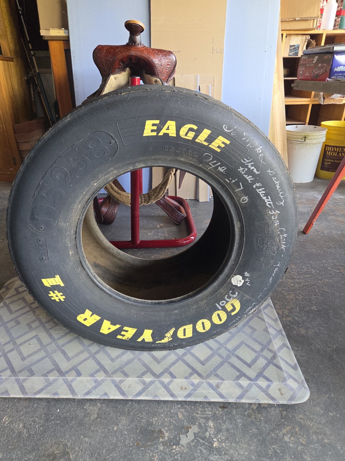 Bill Elliot Race Used Goodyear Eagle Tire Black Autographed NASCAR Display
