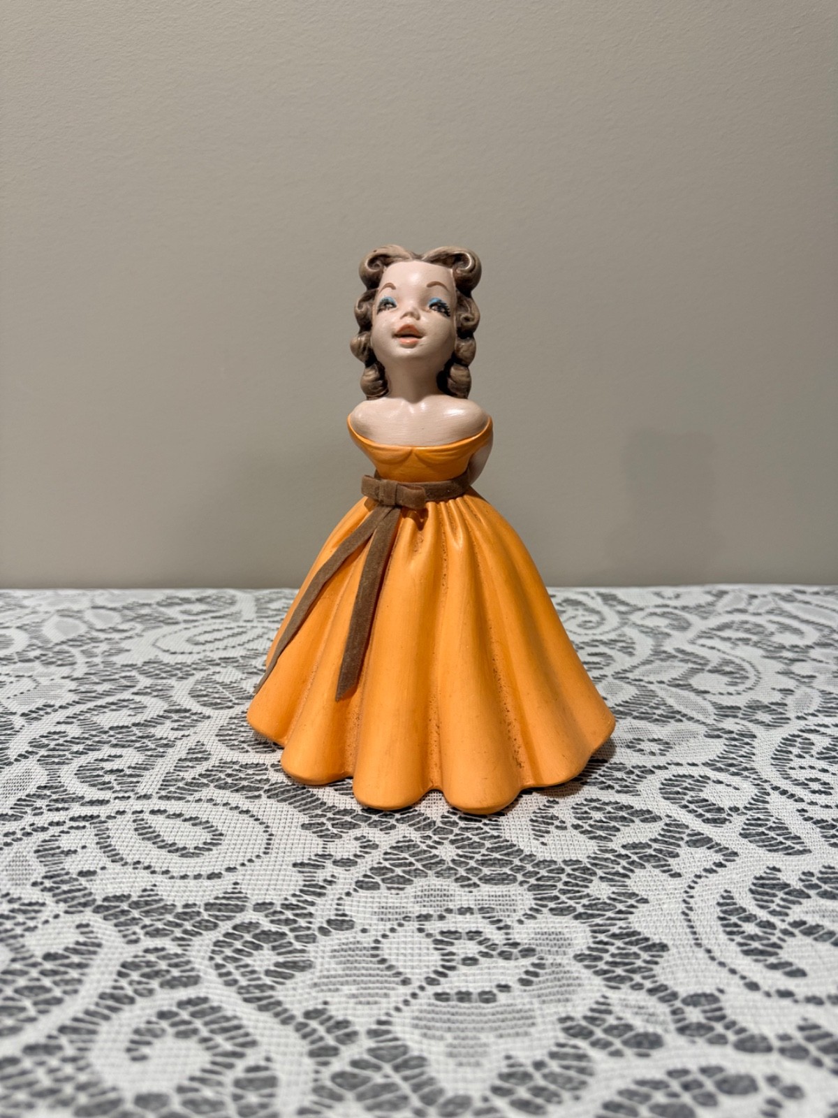 Vintage Hand Painted Ceramic Lady Figurine Mid Century Decor