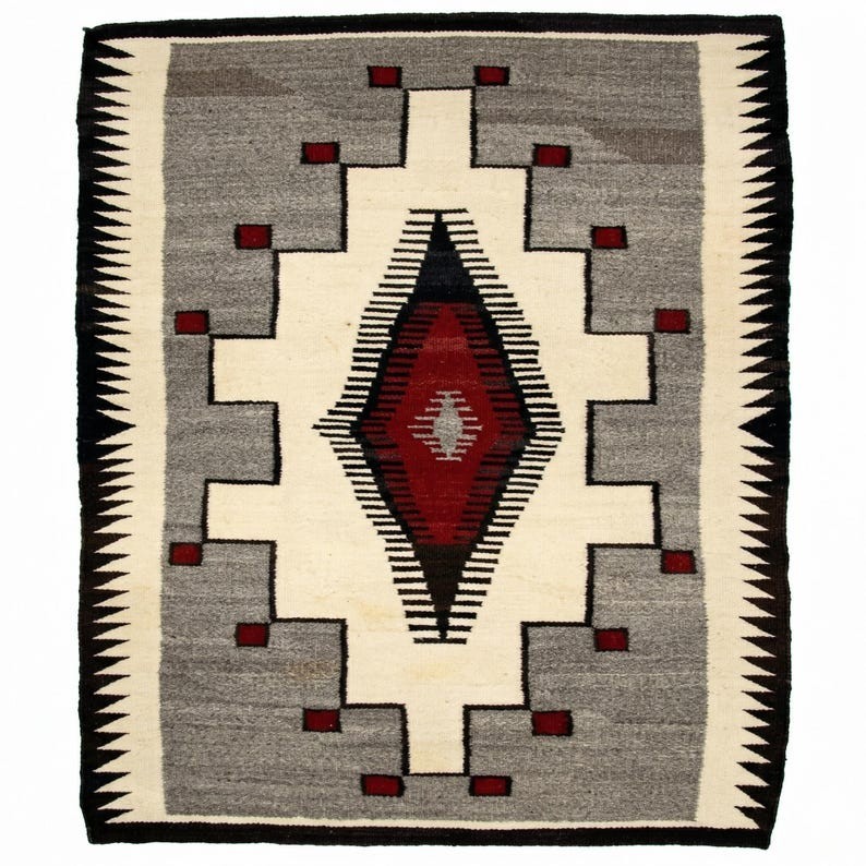 Antique Two Grey Hill Rug 5×8 Ft Native American Style Southwest Navajo Wool Rug