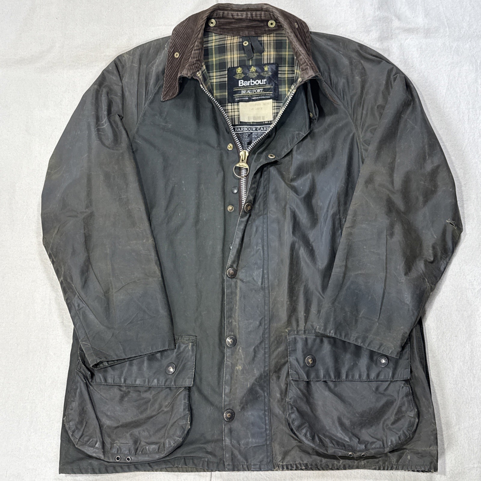 Barbour Beaufort Wax Jacket Sage, Size 40 Needs Repair.