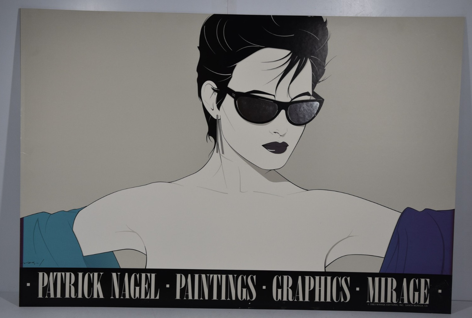 Vintage Patrick Nagel Art Print Fashionable Woman Reflective Sunglasses 1983