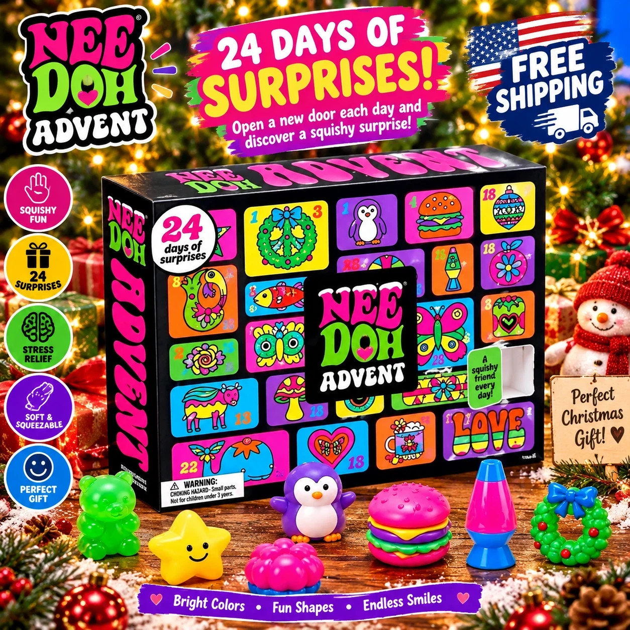 Needoh Christmas Advent Calendar 2026 Countdown Blind Box Holiday Gift