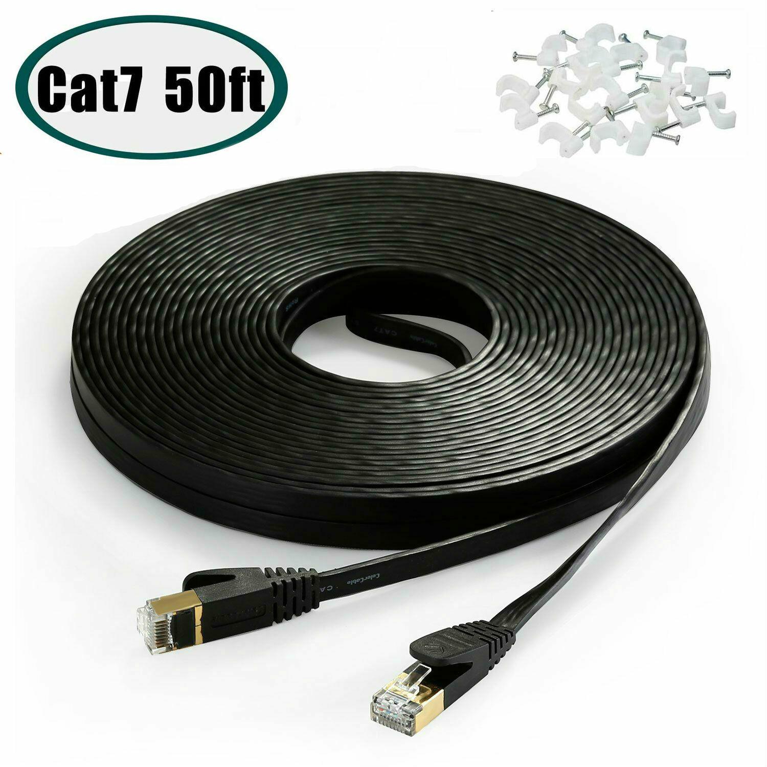 50FT CAT7 CAT 7 Flat Ethernet Cable LAN RJ45 Internet Router Patch Cord 50 Feet 50FT CAT7 CAT 7 Flat Ethernet Cable LAN RJ45 Internet Router Patch Cord 50 Feet