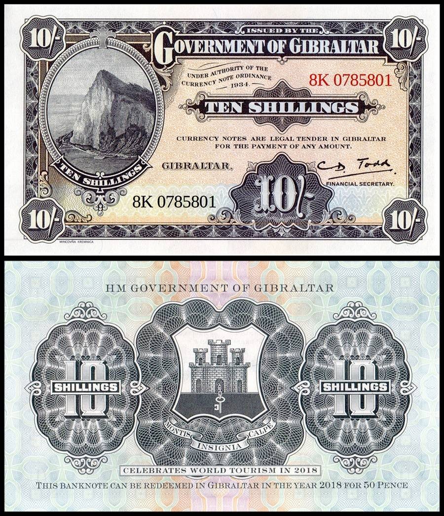 Gibraltar 10 Shillings, 2018, P-41, UNC, Commemorative Gibraltar 10 Shillings, 2018, P-41, UNC, Commemorative