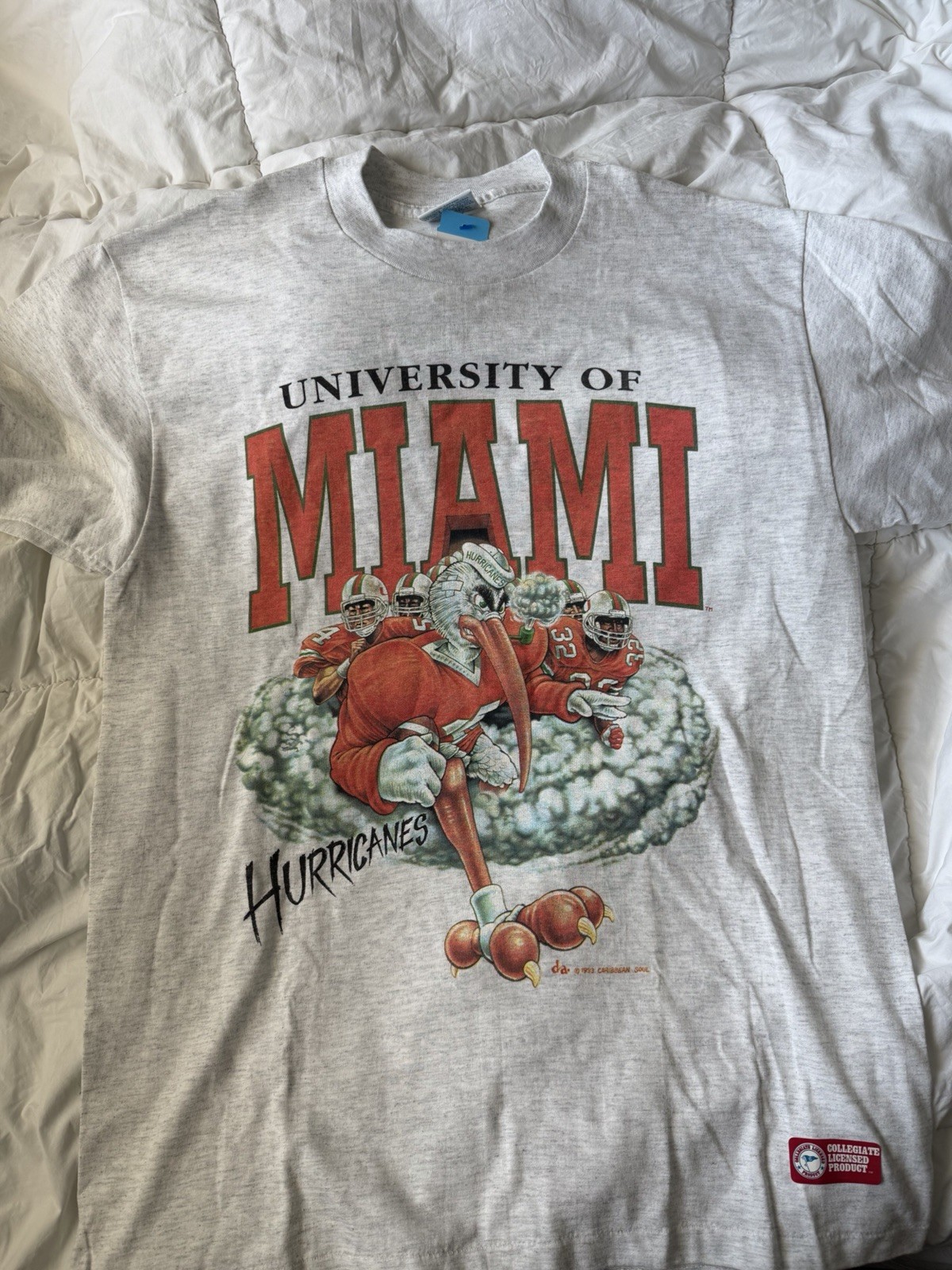 RARE Vintage 1993 University of Miami Hurricanes Single Stitch T-Shirt Large