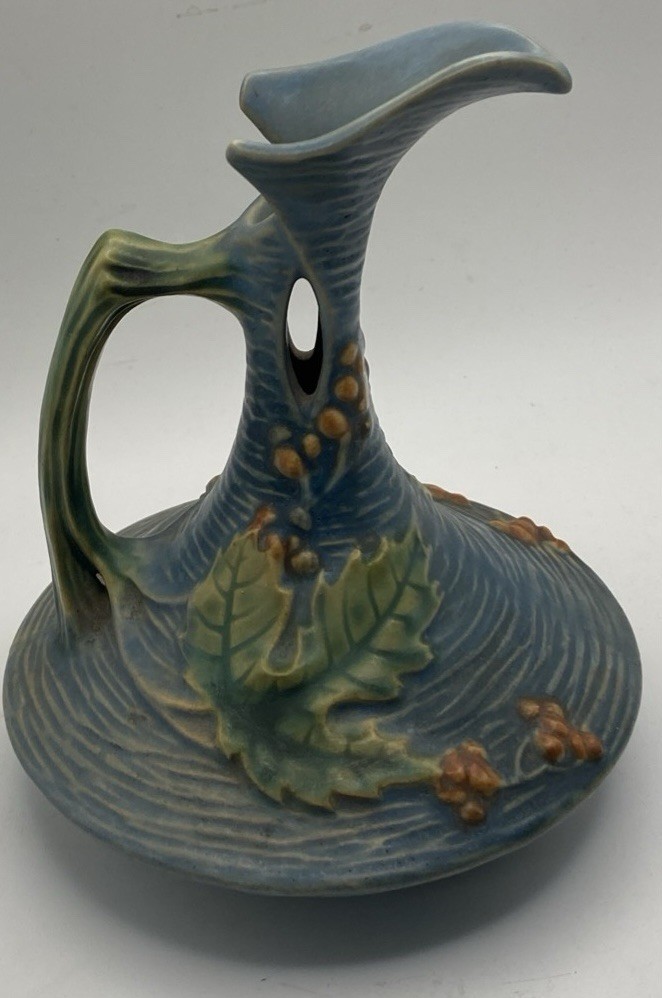 Vintage Roseville Pottery Busberry #1-6 Twig Handle Art Deco Blue Read. Vintage Roseville Pottery Busberry #1-6 Twig Handle Art Deco Blue Read.