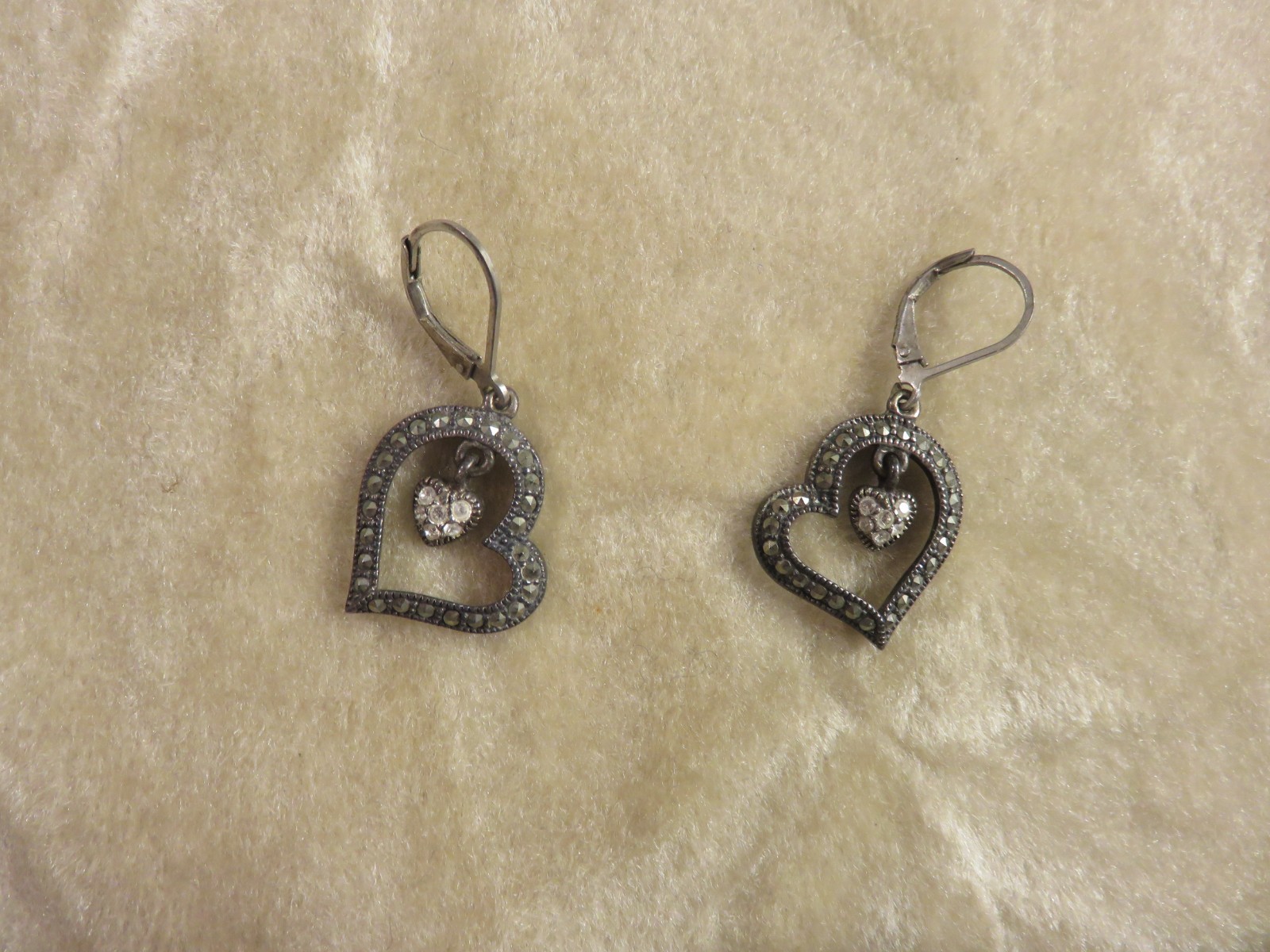 Judith Jack Marcasite 925 Silver Heart Earrings with Lever Backs