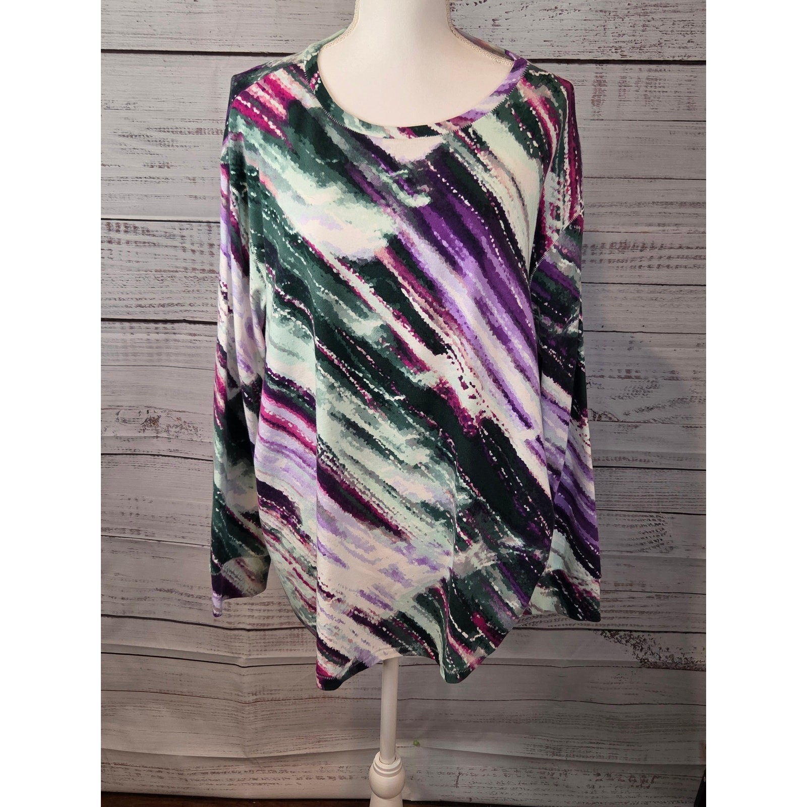 NWT Westbound Woman 2X Tunic Top Abstract Tie Dye Long Sleeve Cotton Rayon Blend