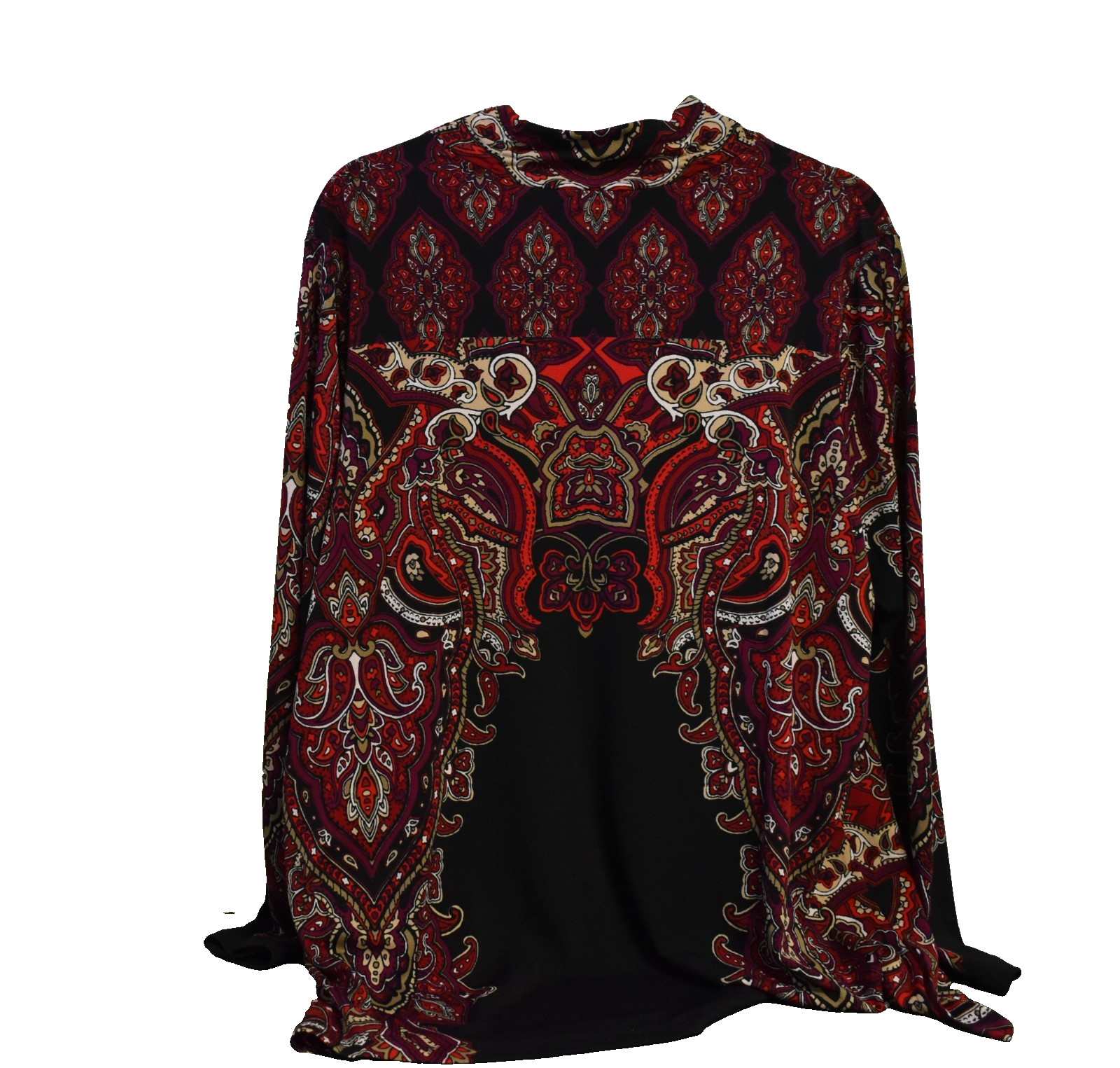 WOMEN\'S CLOTHING, blouse, Susan Graver, Size 1X, Red & Black Paisley