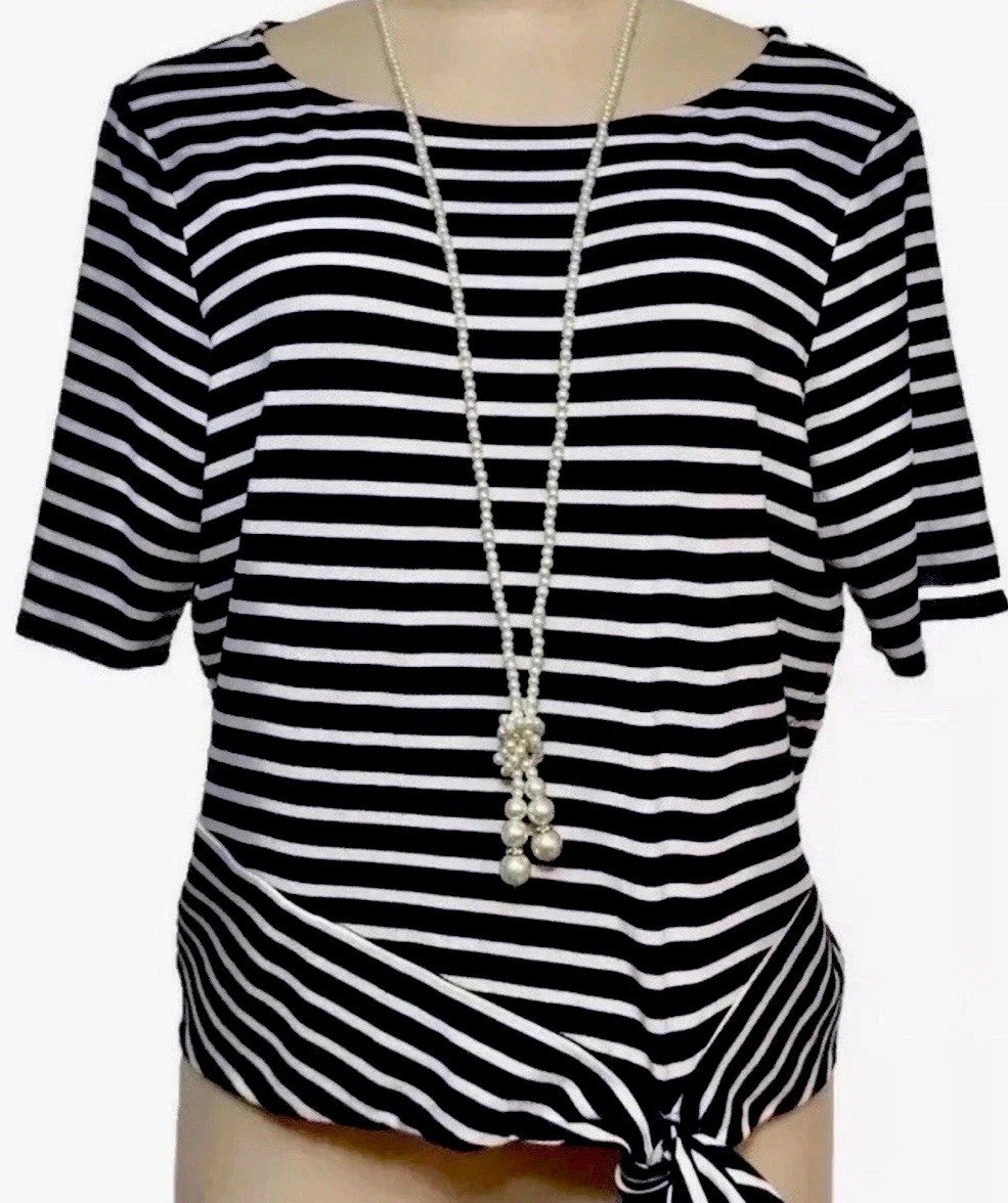 Chicos womens top size M striped shirt resort work party knit blouse Excellent