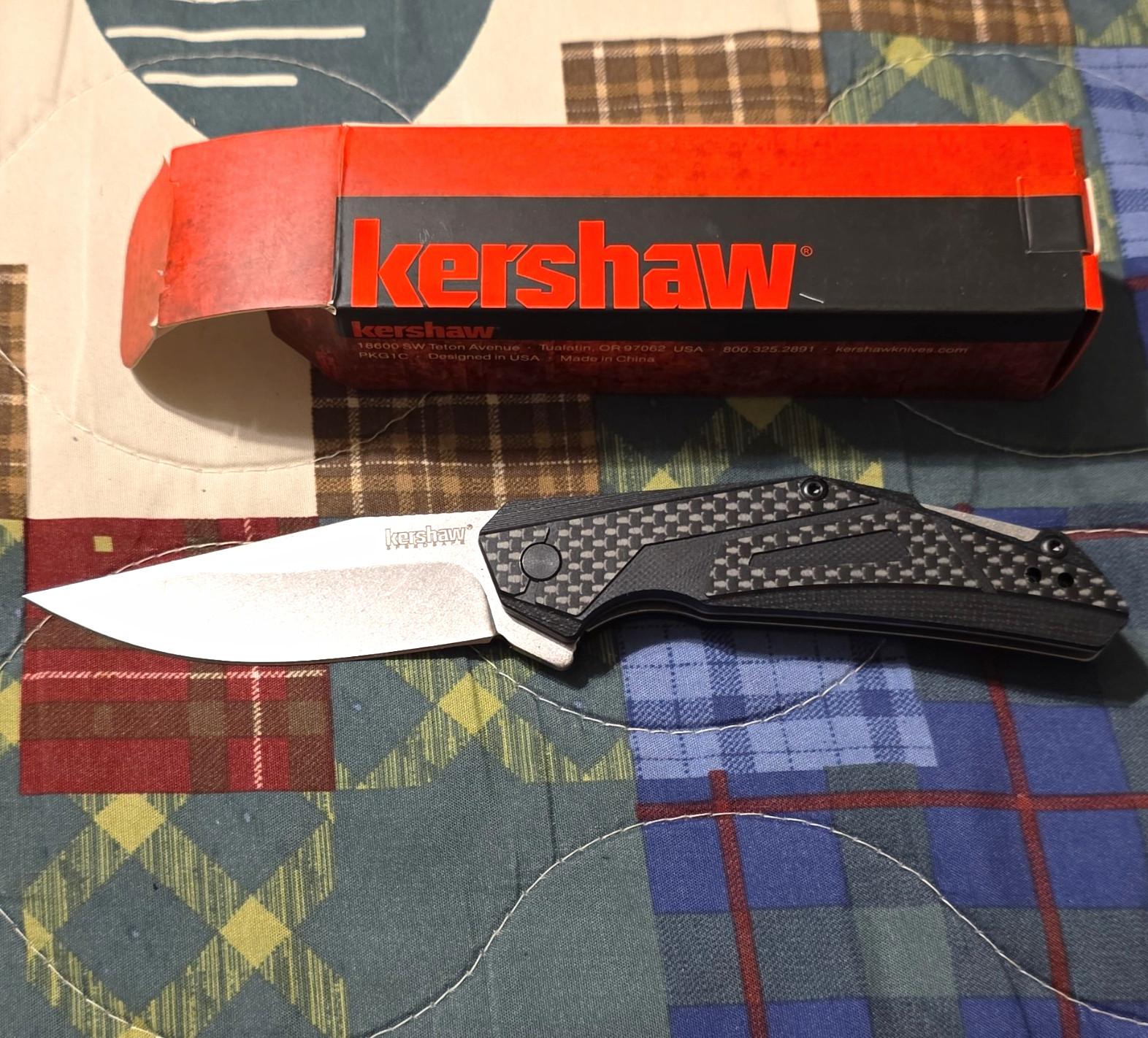 Kershaw Camshaft-CF 1370CF Carbon Fiber Handle D2 Plain Drop Point Clip Kershaw Camshaft-CF 1370CF Carbon Fiber Handle D2 Plain Drop Point Clip