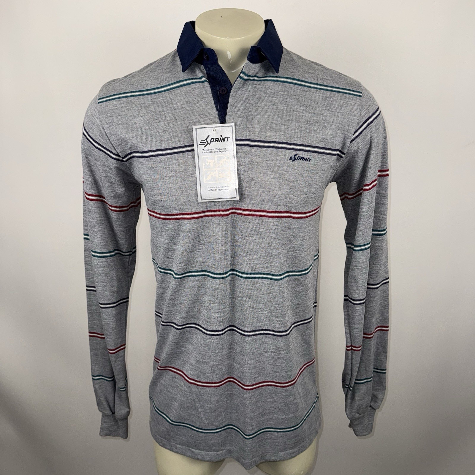 NOS Vtg Sprint Polo Rugby Shirt Mens Block Deadstock 70s 80s Medium Tall MT