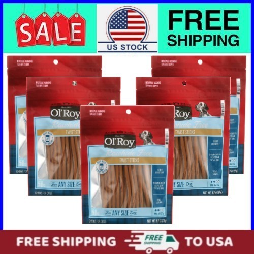 Combo 5pack Ol\' Roy Rawhide-Free Twist Sticks with Peanut Butter, 50 Count