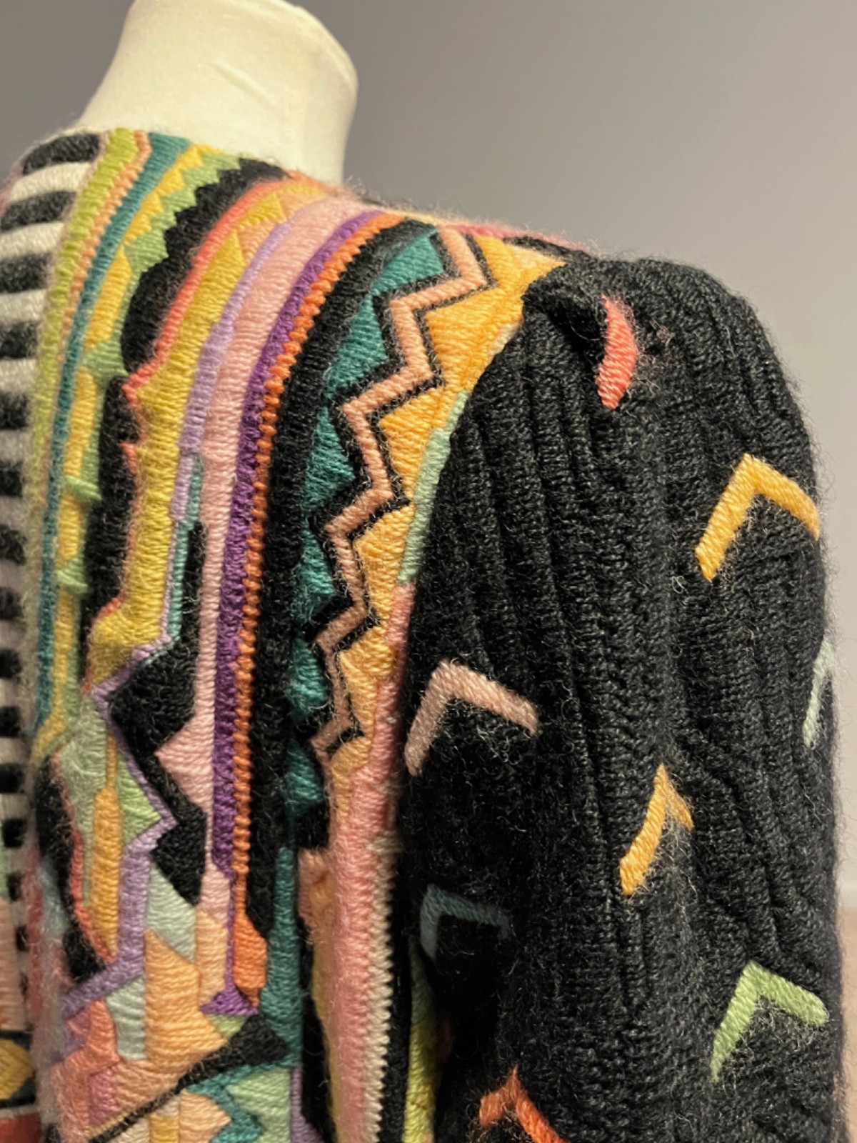 RARE VTG 80s Coat Wearable Art Wool Geometric, Chevron, Zig Zag Rainbow Pastels RARE VTG 80s Coat Wearable Art Wool Geometric, Chevron, Zig Zag Rainbow Pastels