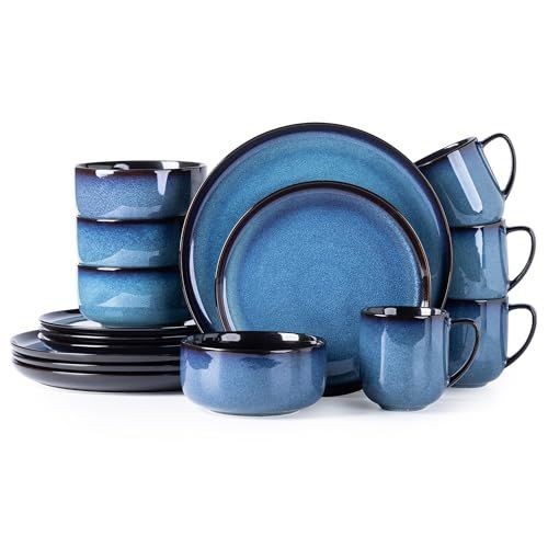 LeRatio Ceramic Dinnerware Sets for 4,16Pcs Porcelain Plates and Bowls Set
