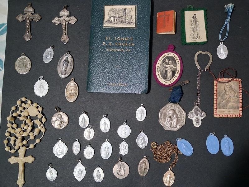 Vtg Religious Lot of 36+ Catholic Pendant Charm Bible Cross Rosaries Mary Jesus