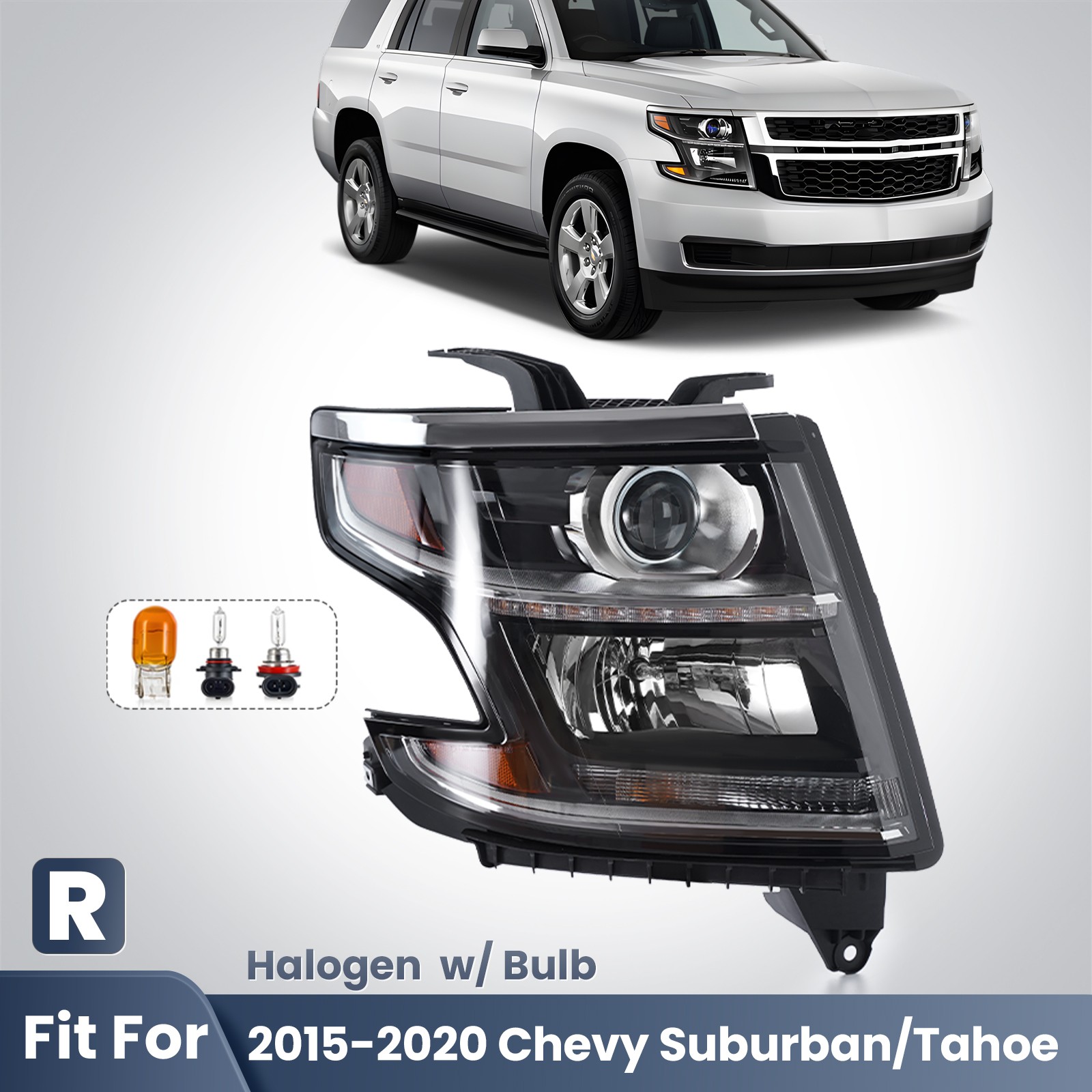 Halogen Headlight For 2015-2020 Chevy Suburban/Tahoe with Bulb Passenger Side